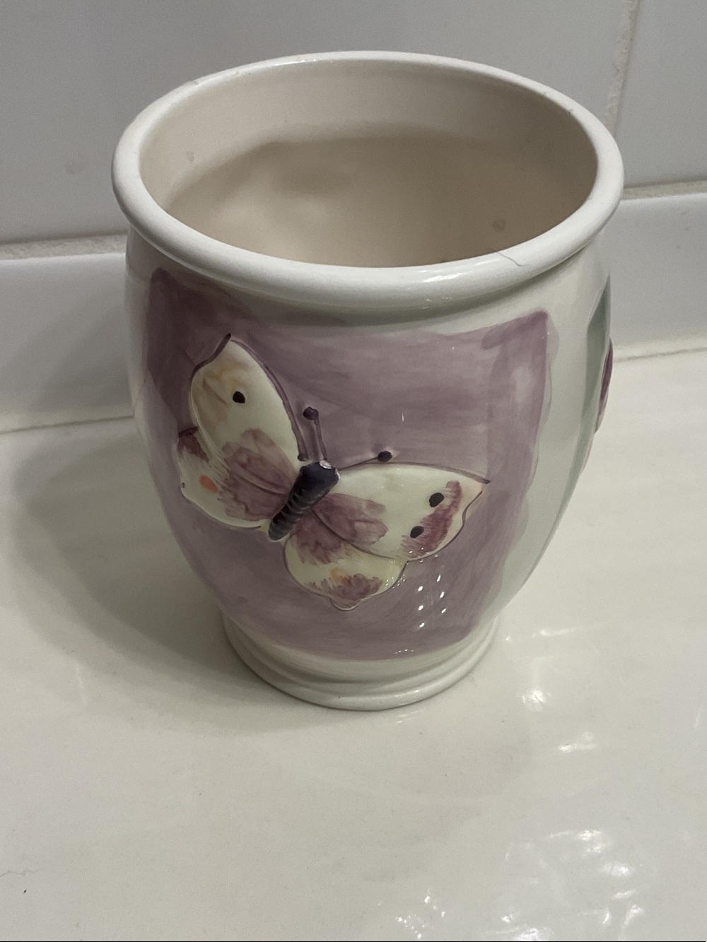 Ceramic Butterfly Decorative Vase - White and Pastel Green - Picture 2 of 4
